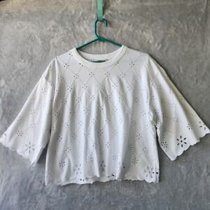 Madewell Tee Shirt Womens Size XS Boxy Crop White Eyelet Embroidered Allday NWT